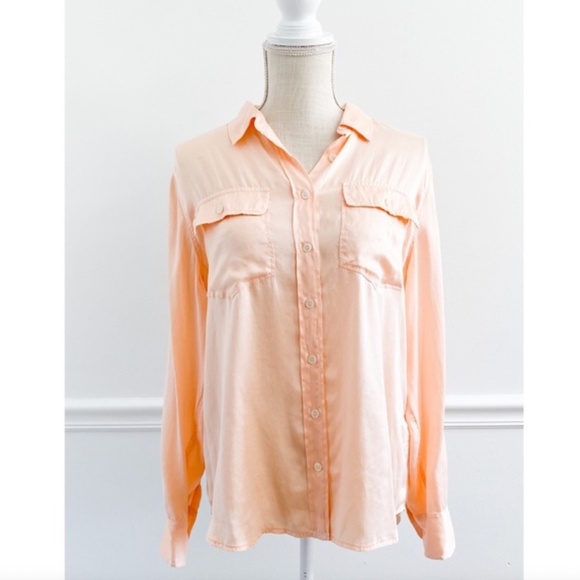 J Crew 100% Silk Blythe Peach Orange Button Down Shirt - Picture 1 of 4